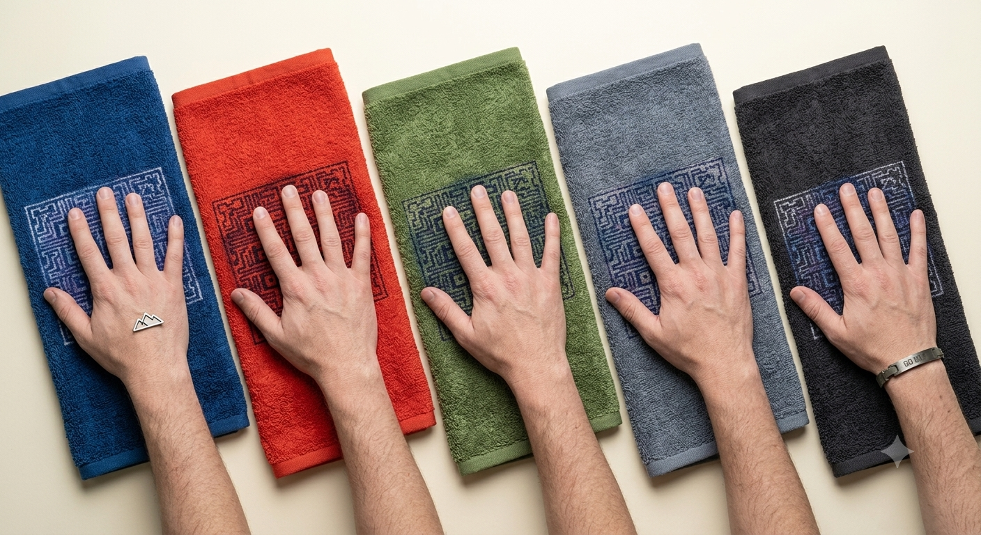 Smart Textile Stadium Towel — thermochromic fabric that reveals a hidden design with body heat